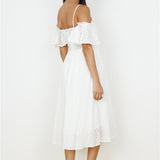 Basque Midi Dress White