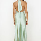 In My Feelings Satin Maxi Dress Sage