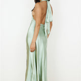 In My Feelings Satin Maxi Dress Sage