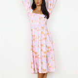 Sunset Blooms Midi Dress Lilac