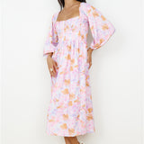 Sunset Blooms Midi Dress Lilac