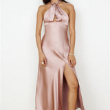 In My Feelings Satin Maxi Dress Blush