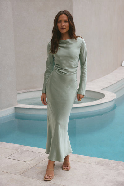 Forget Me Not Satin Maxi Dress Sage