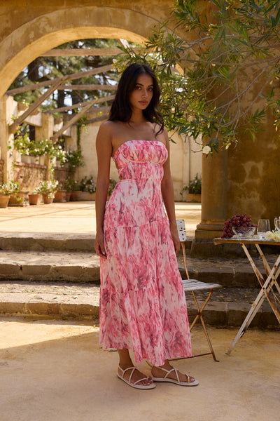 Floral Dreams Strapless Maxi Dress Pink