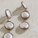 18K Gold Plated Precious Pearls Earrings Silver