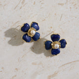 18K Gold Plated Blue Beauty Flower Earrings Gold