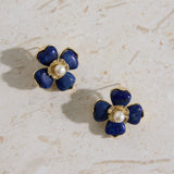 18K Gold Plated Blue Beauty Flower Earrings Gold