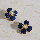 18K Gold Plated Blue Beauty Flower Earrings Gold