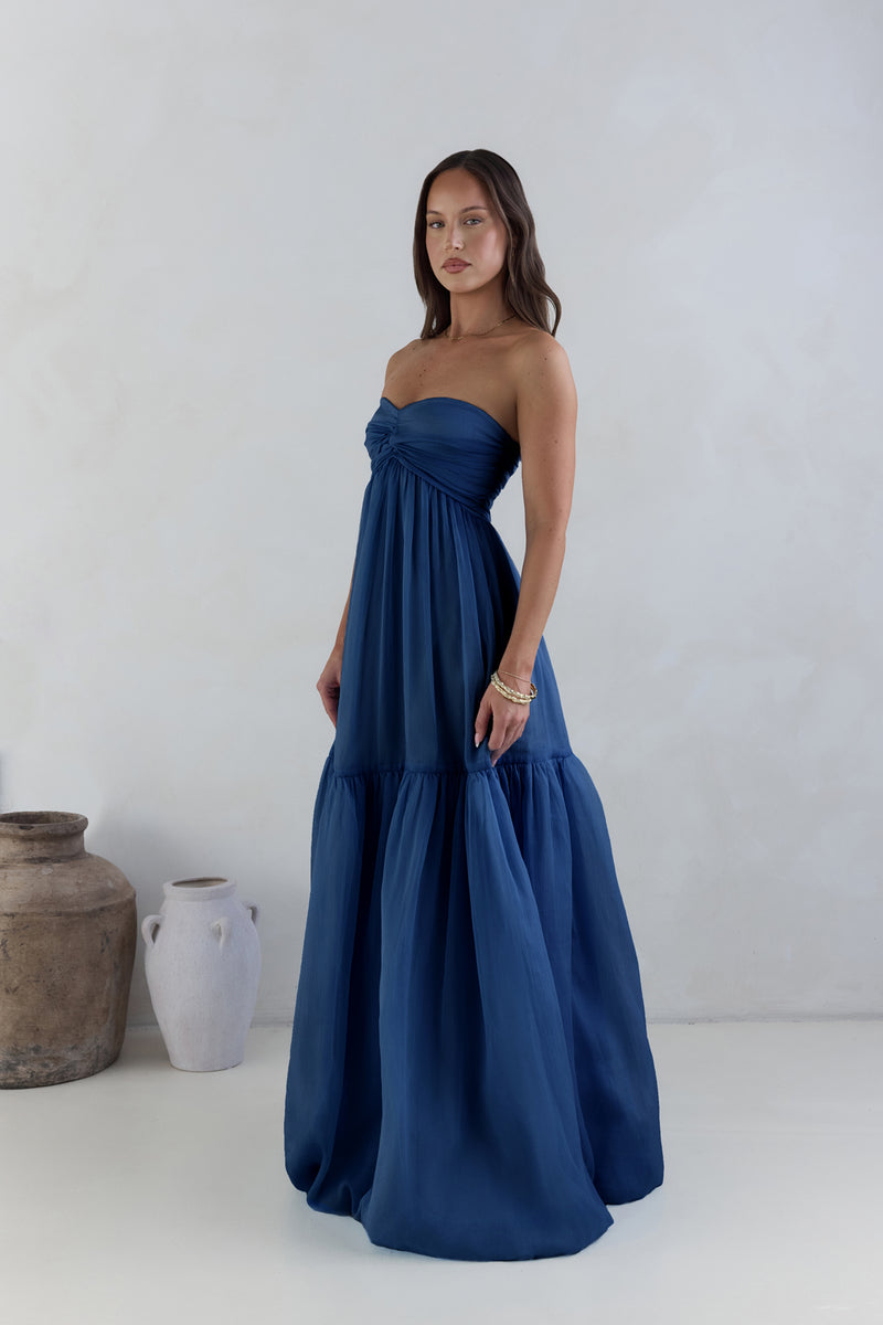 Unforgettable Style Strapless Maxi Dress Navy | Fortunate One