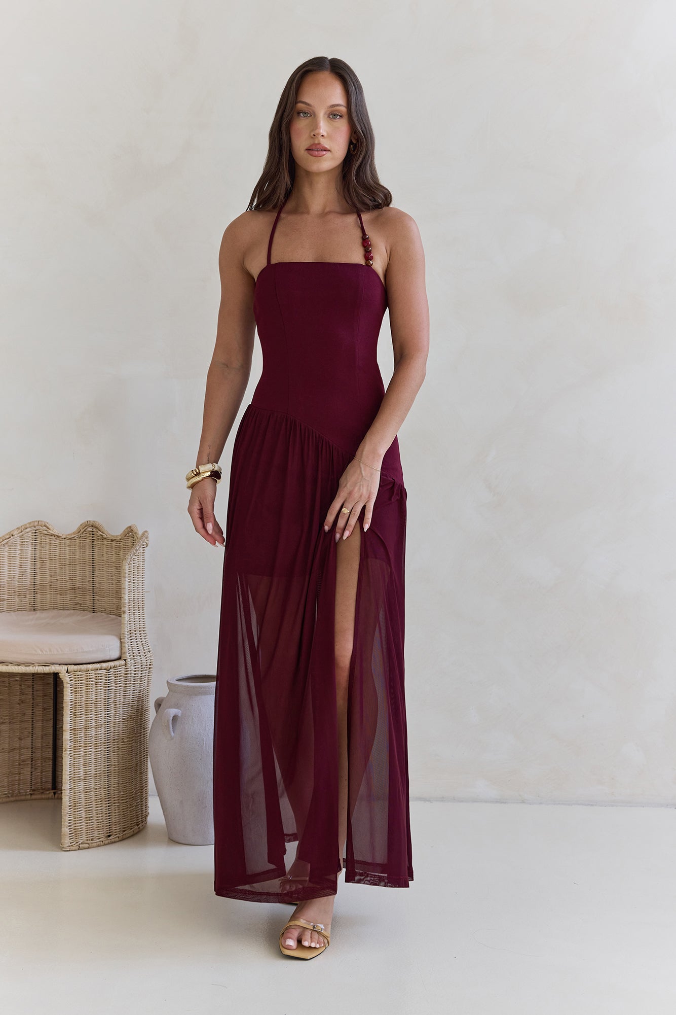 maura mesh dress burgundy Maura Mesh Dress - Burgundy