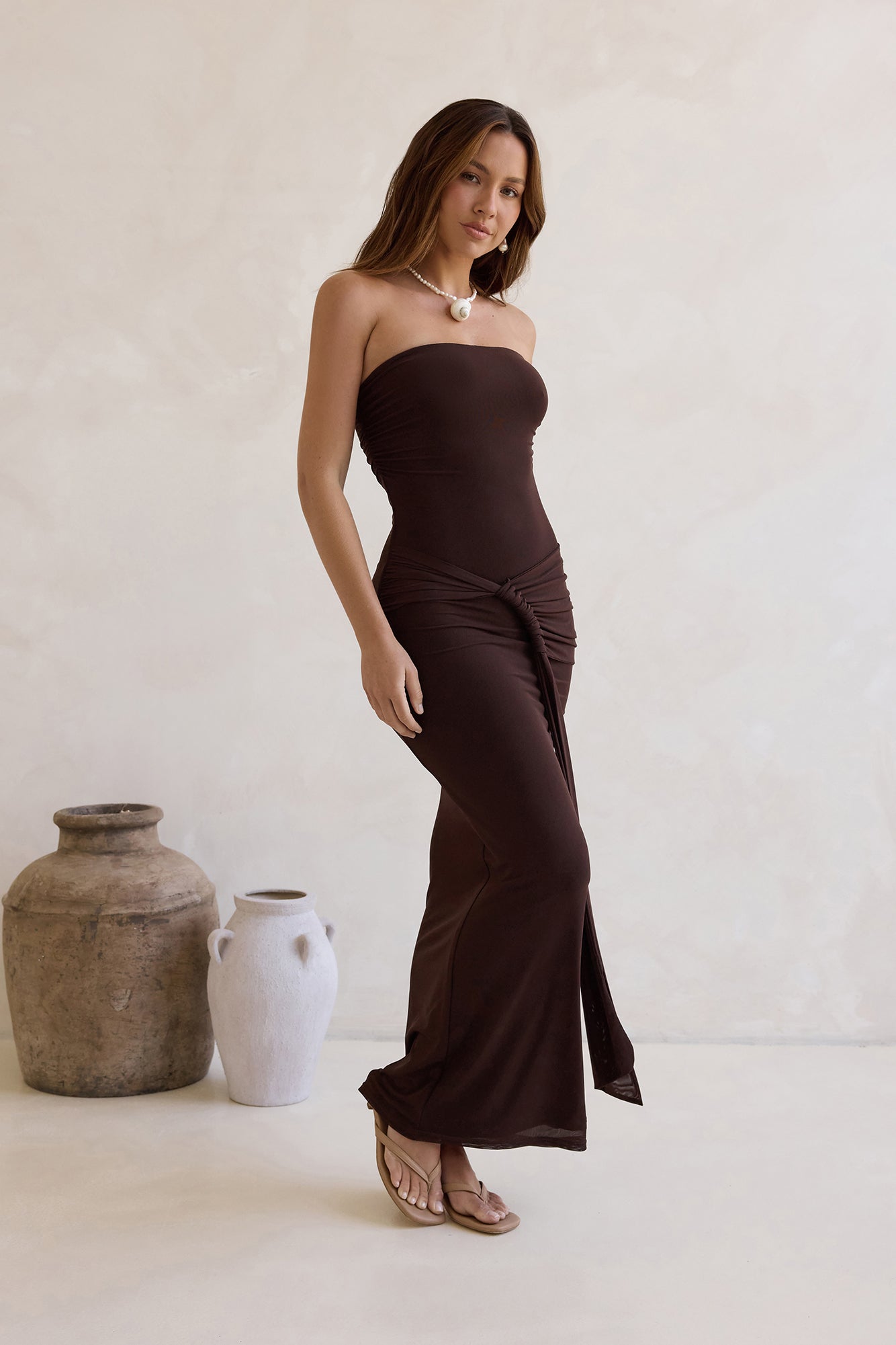 Wish For You Mesh Strapless Maxi Dress Brown