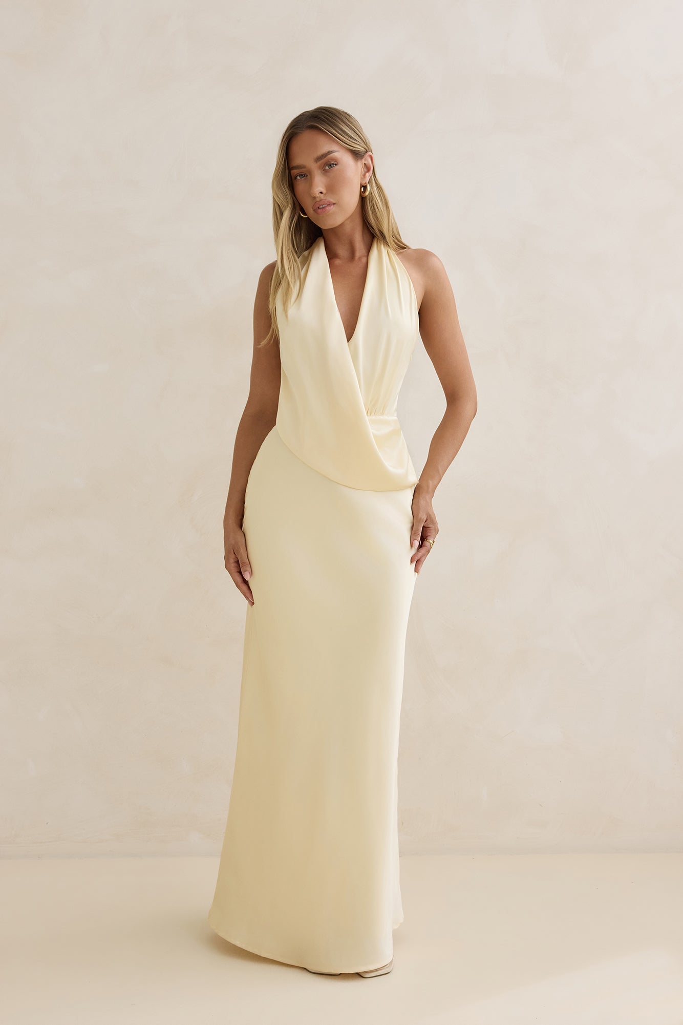 Charm Of Yours Satin Halter Maxi Dress Yellow