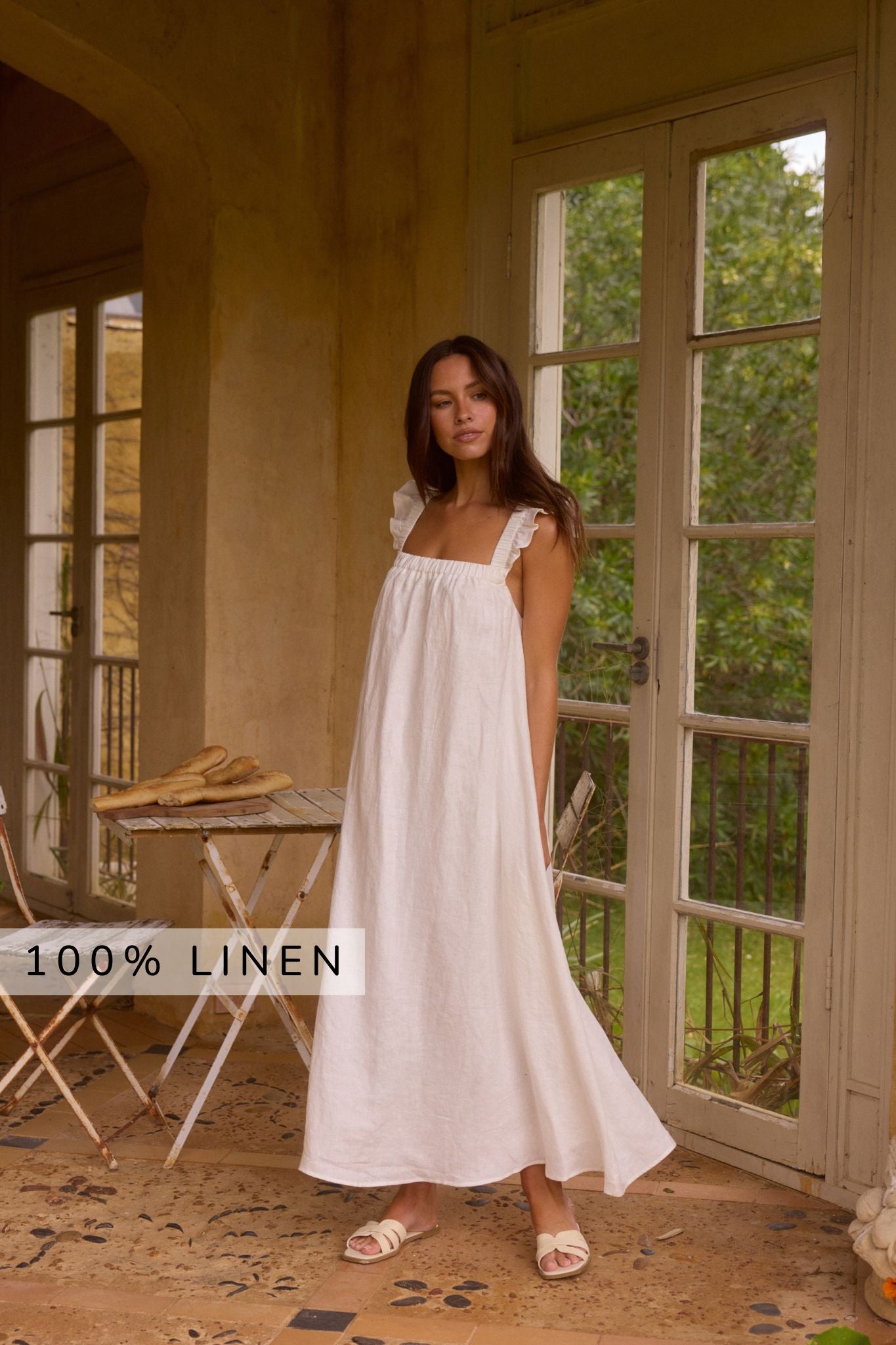 100 linen maxi dress Lily 100% White fitting neckline or armholes Core Colors:Butterfield ProductGammeCouleur_PER_103 Elegant Tea Length Black