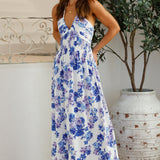 Cross My Heart Halter Maxi Dress Blue