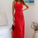 Scarlet Hues Halter Maxi Dress Red