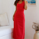 Scarlet Hues Halter Maxi Dress Red