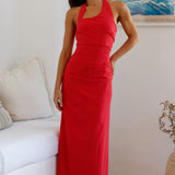 Scarlet Hues Halter Maxi Dress Red