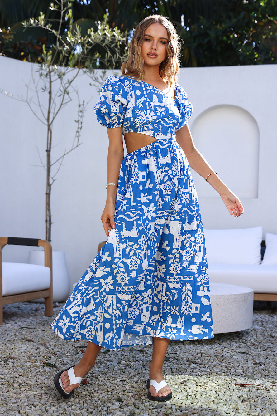 blue midi dress australia Provence Bloom Tiered Midi Dress Floral Blue