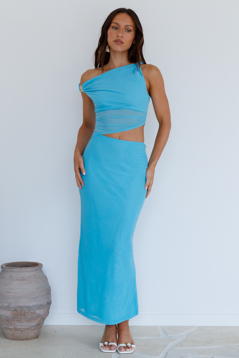 Summer Moon Off The Shoulder Maxi Dress Blue | Fortunate One