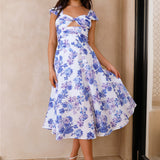 Moon Orchids Midi Dress Blue