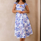 Moon Orchids Midi Dress Blue