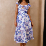 Moon Orchids Midi Dress Blue