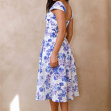 Moon Orchids Midi Dress Blue