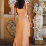 Blissful Satin Maxi Dress Orange