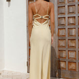 Oceanic Orbit Satin Maxi Dress Yellow