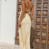 Oceanic Orbit Satin Maxi Dress Yellow