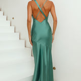 DEAR EMILIA Known For Style Satin Maxi Dress Sage