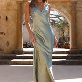 Young Folks Satin Maxi Dress Sage