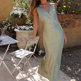 Young Folks Satin Maxi Dress Sage