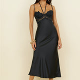 Sunday Brunch Satin Maxi Dress Black