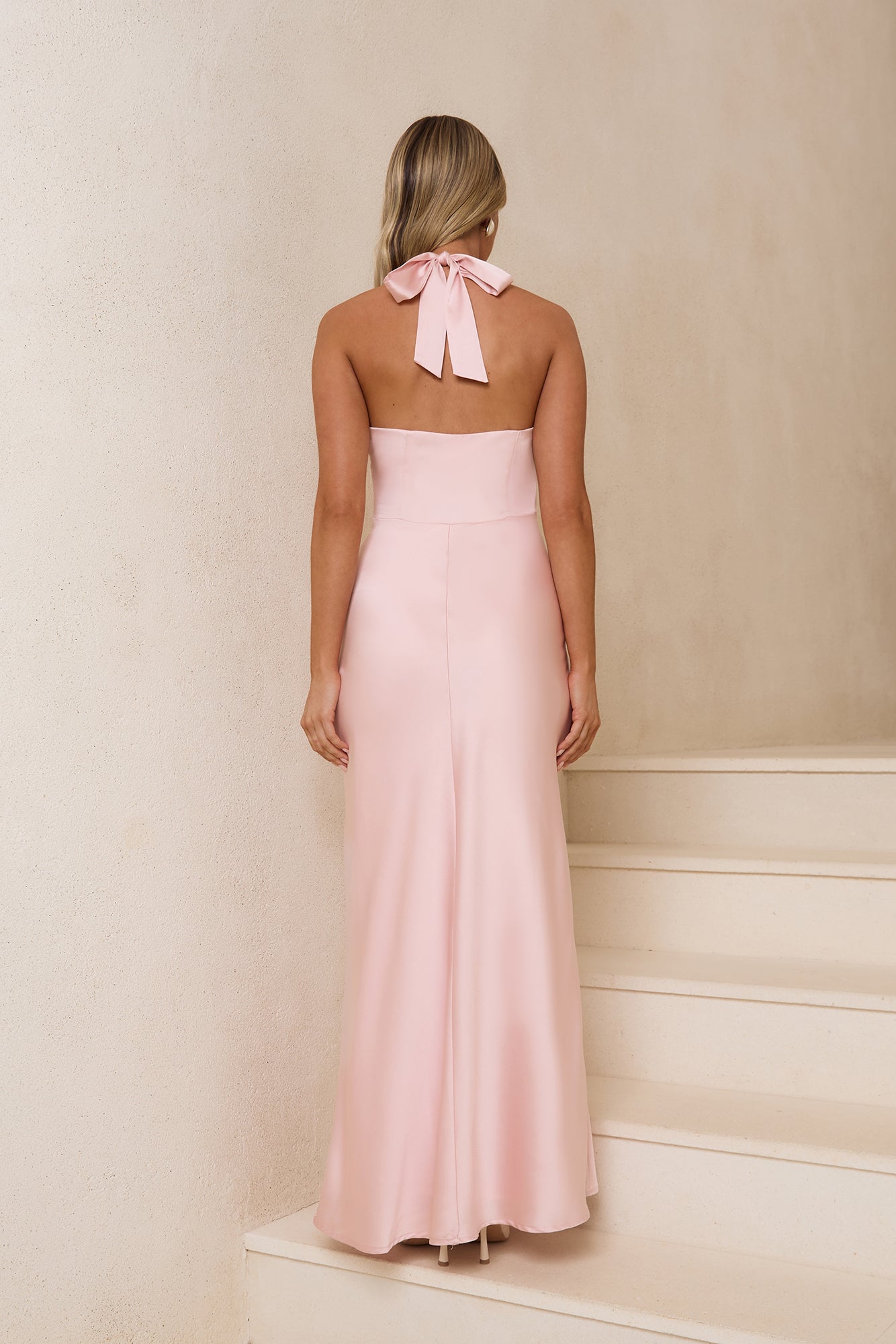 Charm Of Yours Satin Halter Maxi Dress Pink