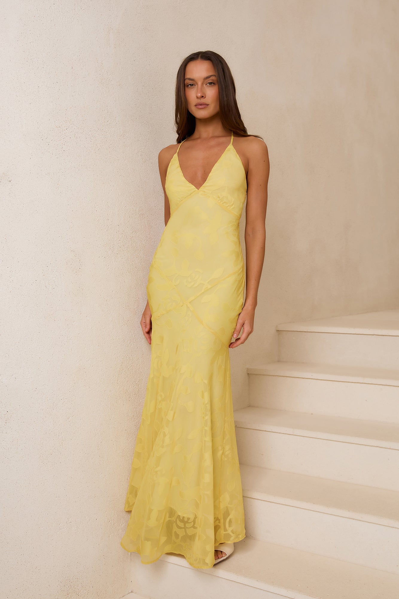 Luxury Lace Maxi Dress Yellow