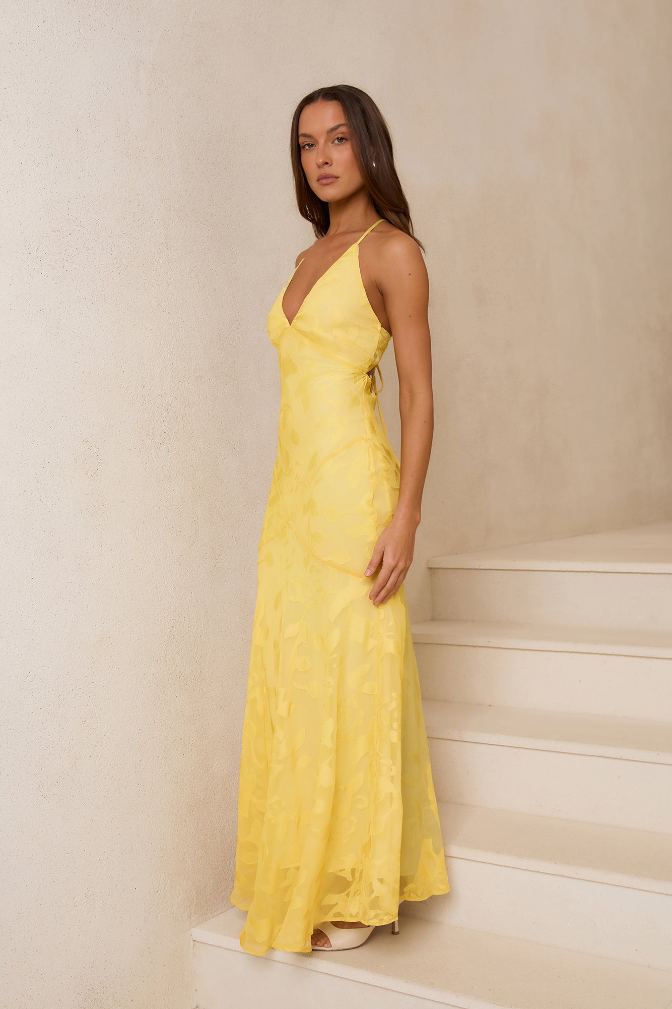 Luxury Lace Maxi Dress Yellow
