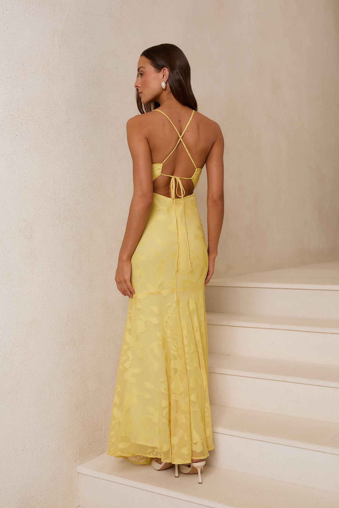 Luxury Lace Maxi Dress Yellow