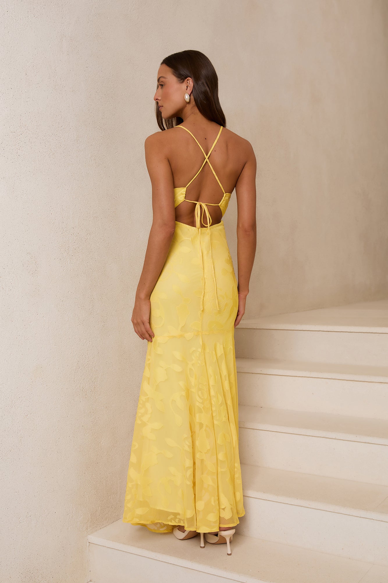 Luxury Lace Maxi Dress Yellow
