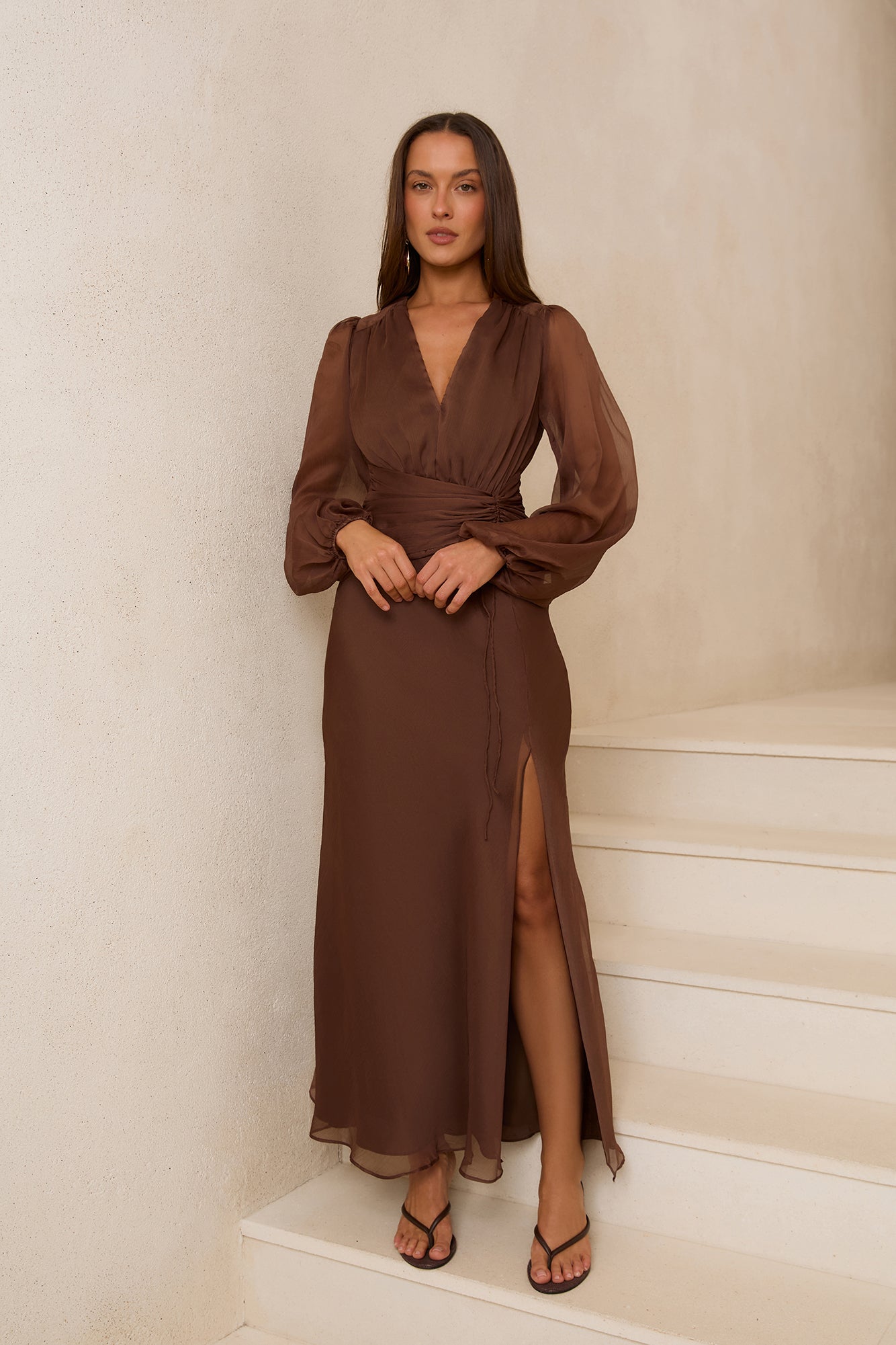 Our Nostalgia Long Sleeve Maxi Dress Brown