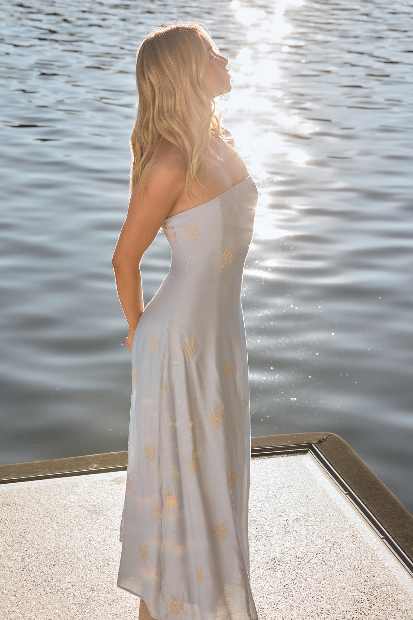 Swept Away Strapless Maxi Dress Blue