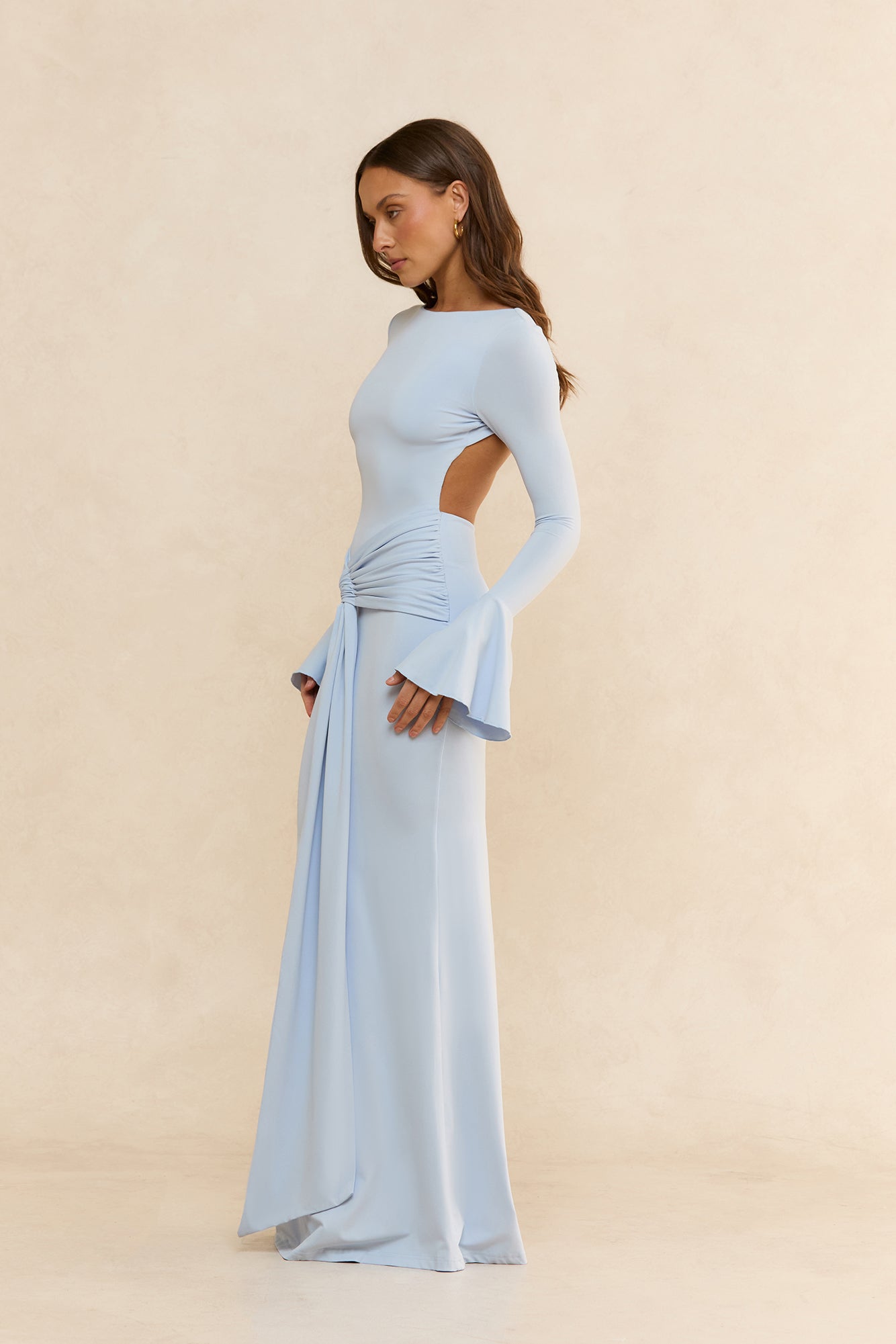 Dusk Elegance Long Sleeve Maxi Dress Light Blue