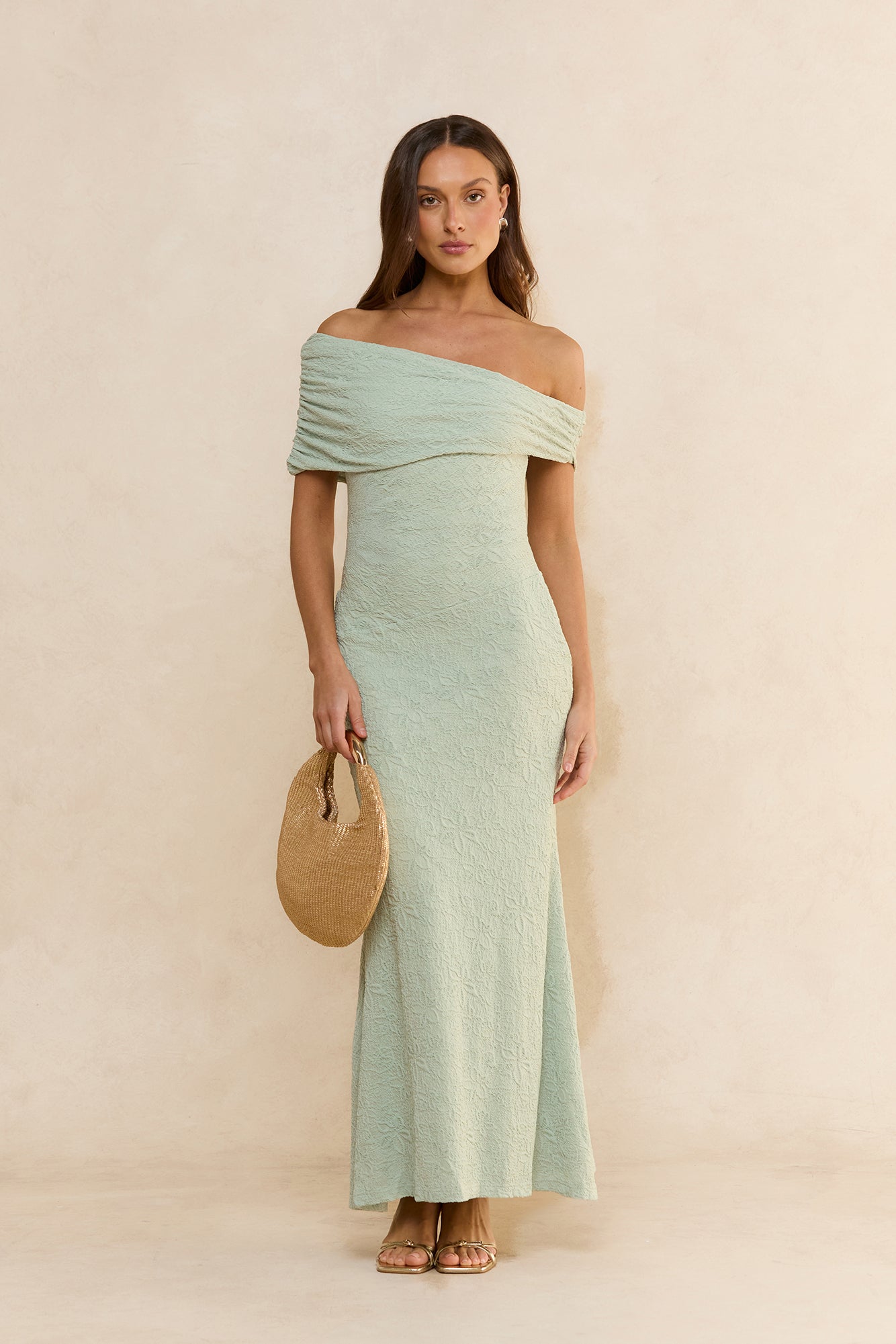 Sea And Selfies Off Shoulder Maxi Dress Sage