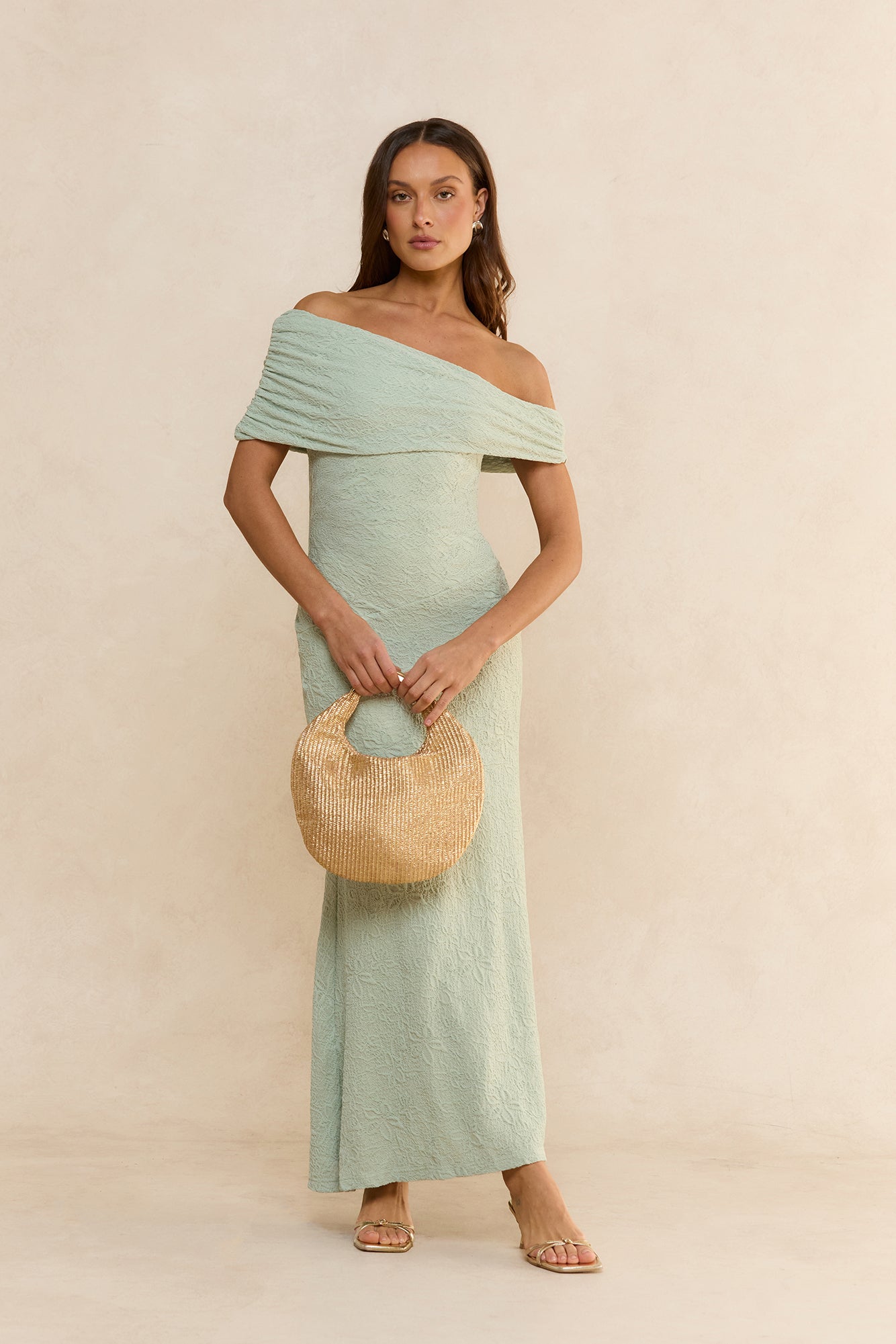 Sea And Selfies Off Shoulder Maxi Dress Sage