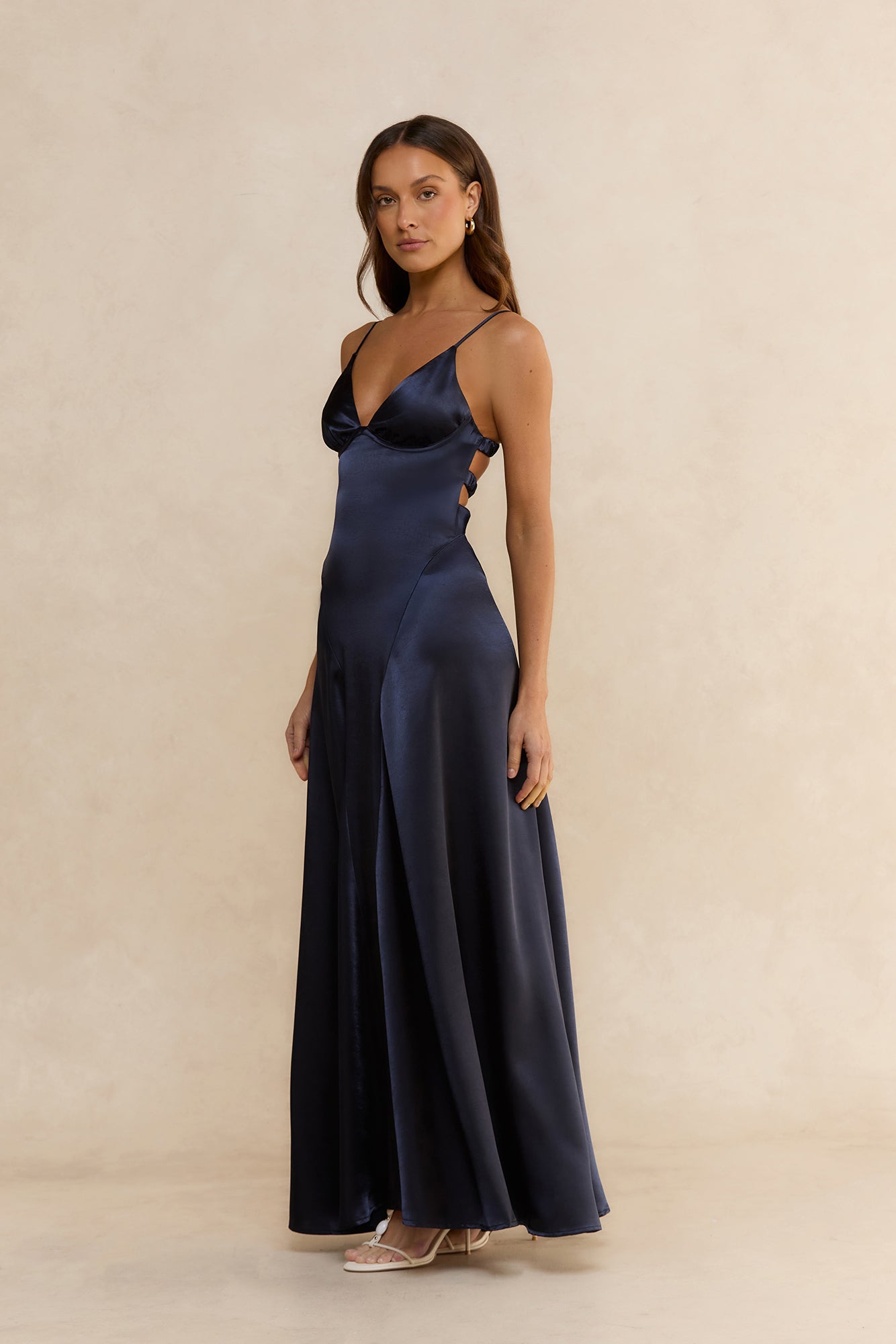 Celestial Solstice Satin Maxi Dress Navy
