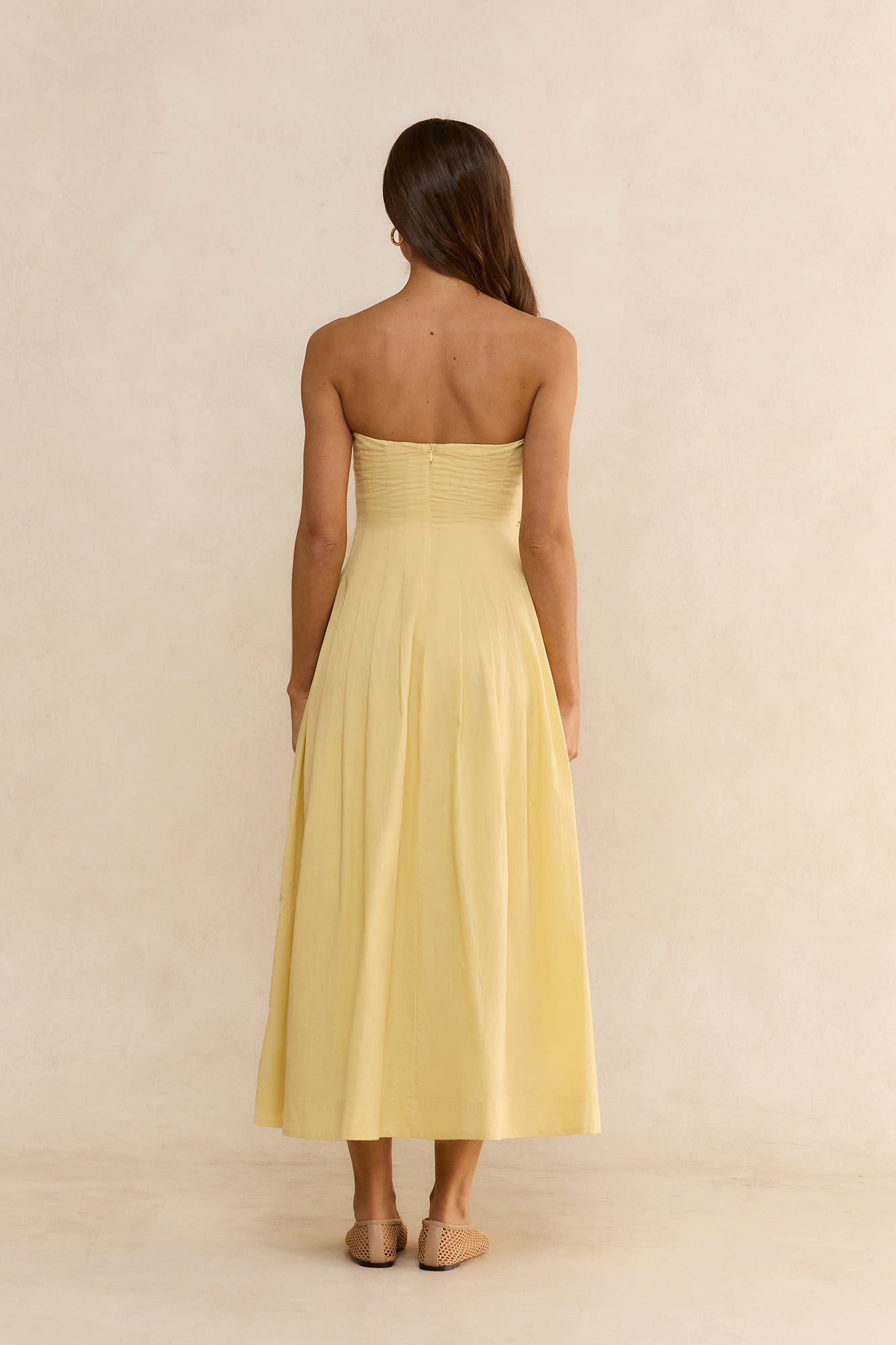 Sunshine Serenity Strapless Midi Dress Yellow