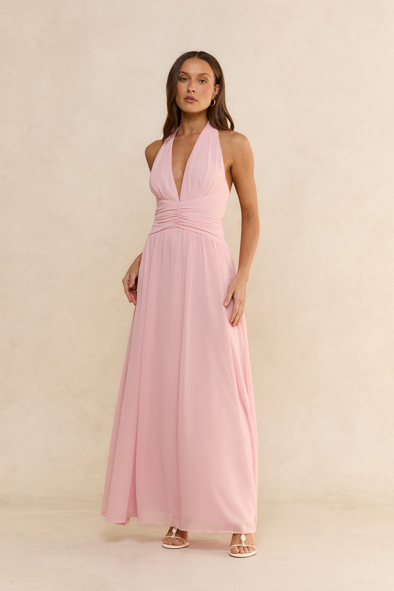 Soft Waves Halter Maxi Dress Blush