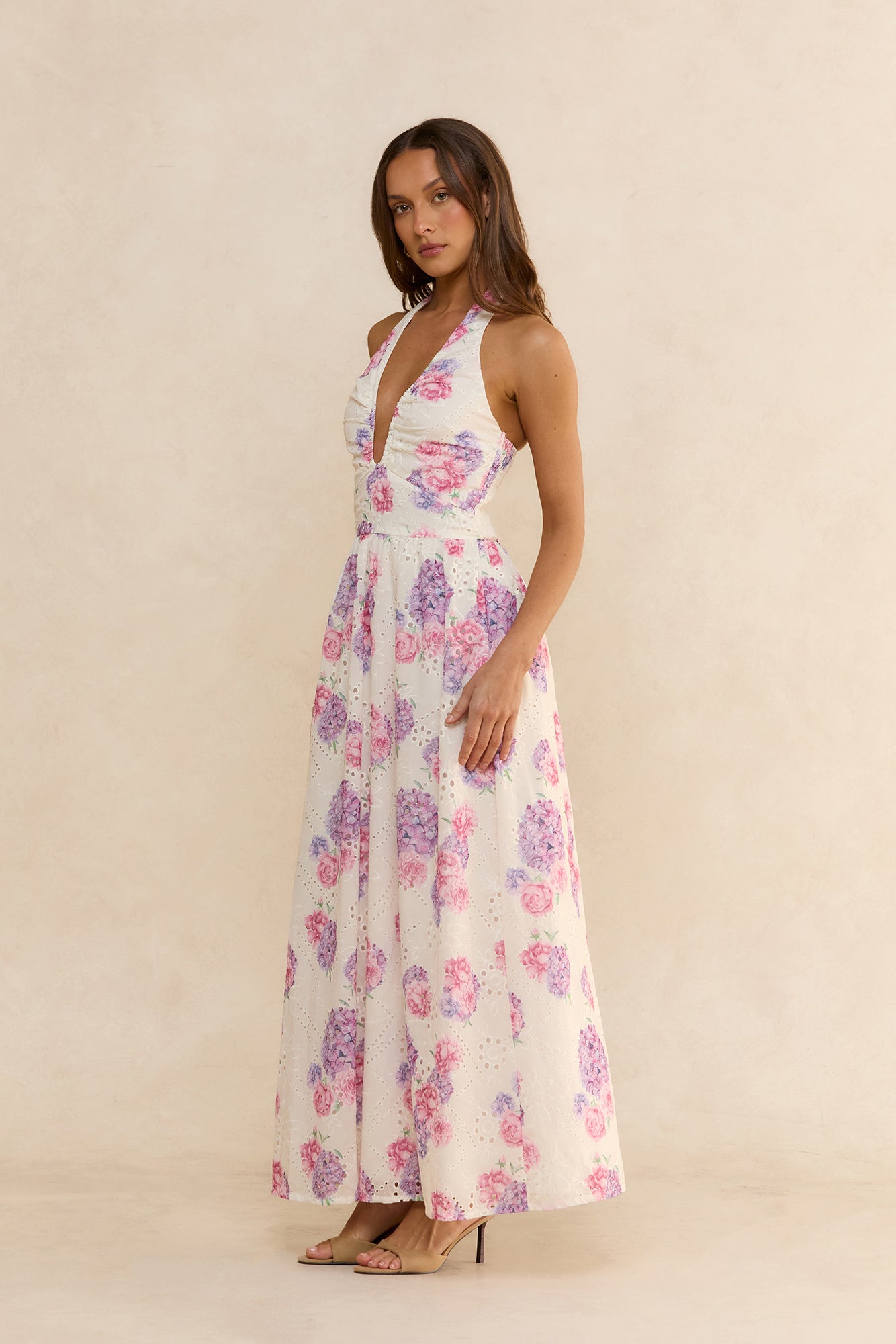 Hydrangea Haven Halter Maxi Dress Floral