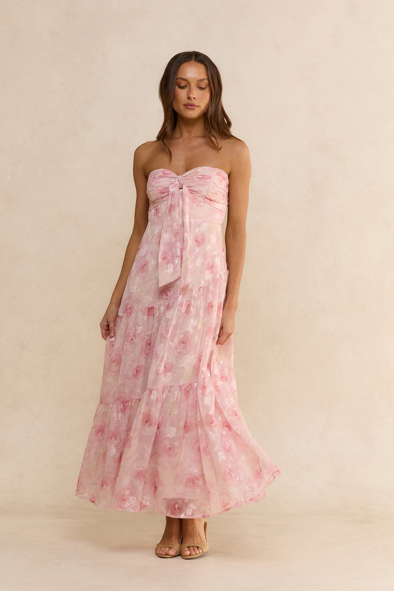 Social Stride Tie Front Maxi Dress Pink
