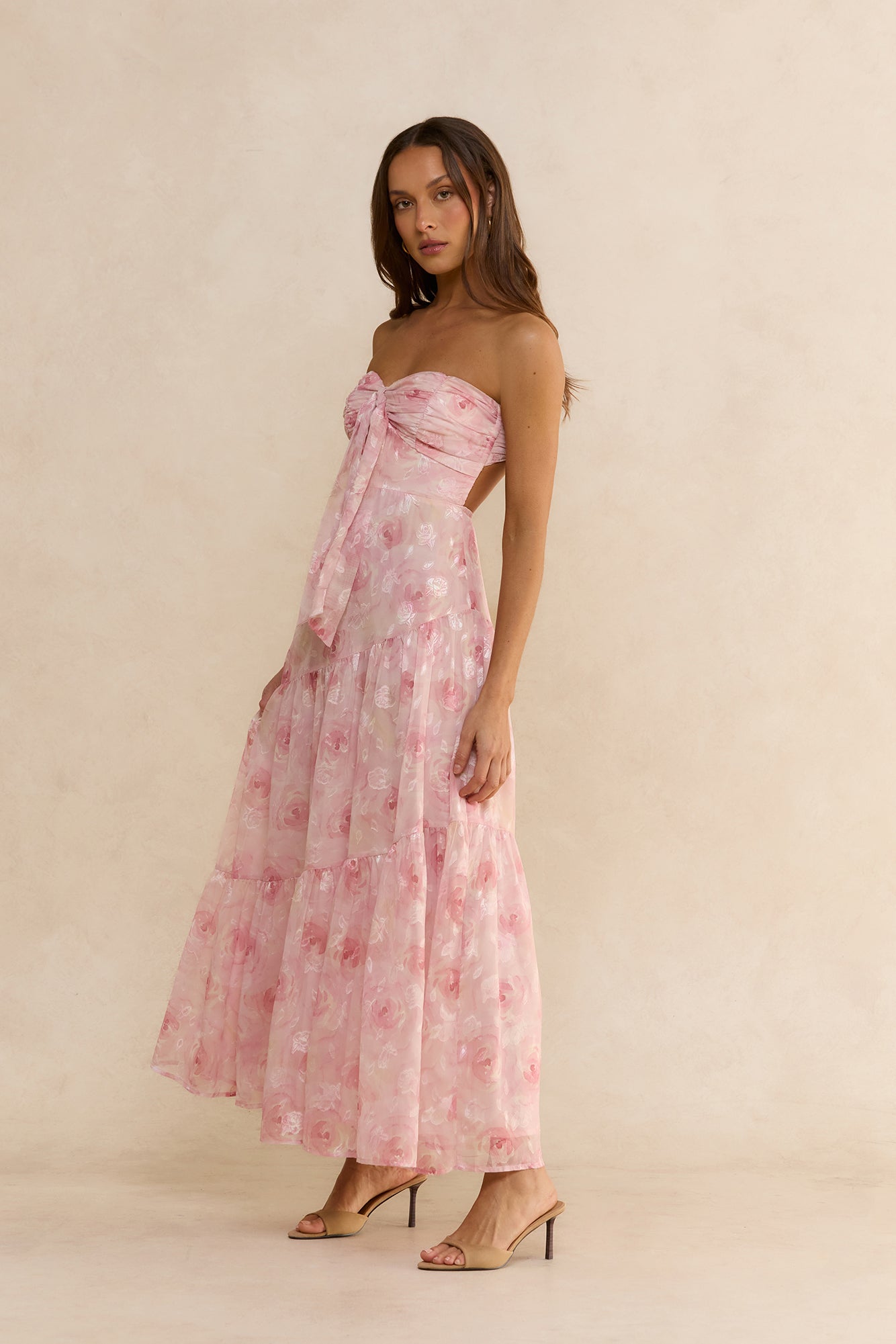 Social Stride Tie Front Maxi Dress Pink